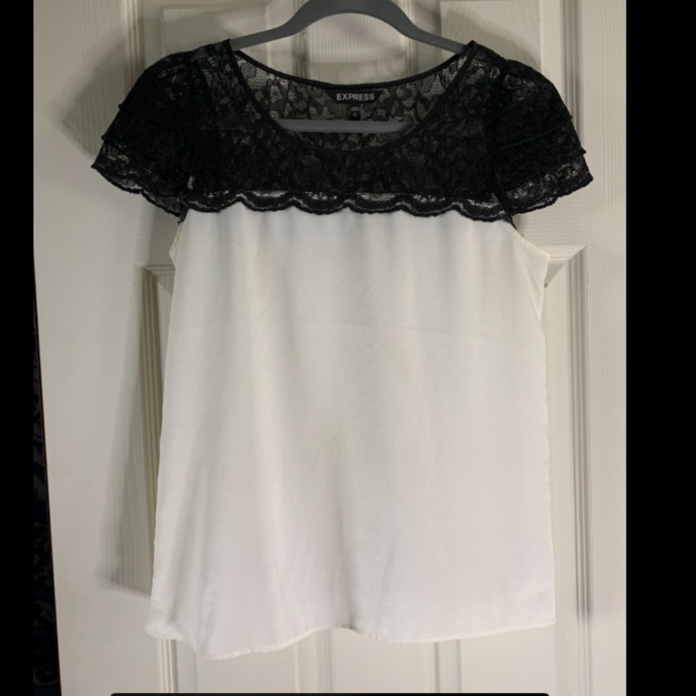 Express Black and White Lace Blouse